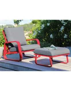 Fauteuil Sofa Antonino En Aluminium - Rouge / Gris -Mobilier De Jardin fauteuil sofa antonino en aluminium rouge gris 2