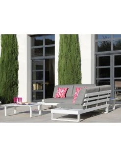 Salon D'angle Staten Avec Tablettes - Blanc -Mobilier De Jardin salon d angle staten avec tablettes coloris au choix 7