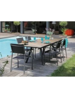 Table De Jardin Agra 150/200/250 Cm - Plateau à Lames HPL Fundermax - Graphite / Wood -Mobilier De Jardin table de jardin agra 150200250 cm plateau a lames hpl fundermax graphite wood 2