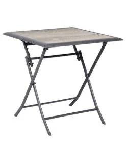 Table De Jardin Azua Pliante Carrée 2 Places - Aluminium - Gris Smoke Plateau Ect Effet Bois