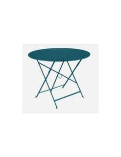 Table De Jardin Bistro D.96 Cm - Métal Pliante Ronde - Bleu Acapulco