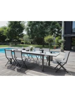 Table De Jardin Elise Extensible - 8 à 12 Places - Aluminium Et Verre - Graphite / Perle -Mobilier De Jardin table de jardin elise extensible 8 a 12 places aluminium et verre 2