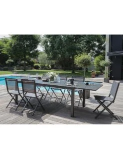 Table De Jardin Elise Extensible - 8 à 12 Places - Aluminium Et Verre - Graphite / Gris -Mobilier De Jardin table de jardin elise extensible 8 a 12 places aluminium et verre 6