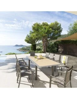 Table De Jardin Allure Extensible 10 Places - Aluminium Imprimé Effet Bois