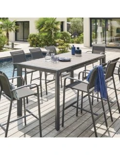 Table Haute Evasion Extensible 8 Places - Plateau Effet Bois