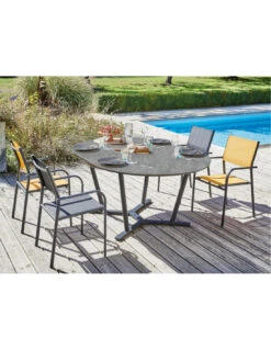 Table Valenza 125/175 X 125 En Aluminium / SPC - Graphite / Gris -Mobilier De Jardin table valenza 125175 x 125 en aluminium spc graphite gris 1 3